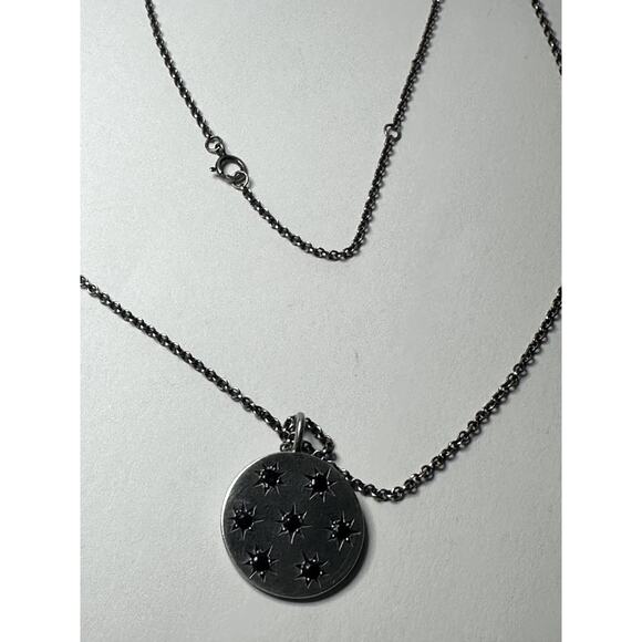 Jane Diaz Sterling Silver Star Set Stone Disc Necklace & Chain 18-20" Cost $230 - Picture 4 of 5